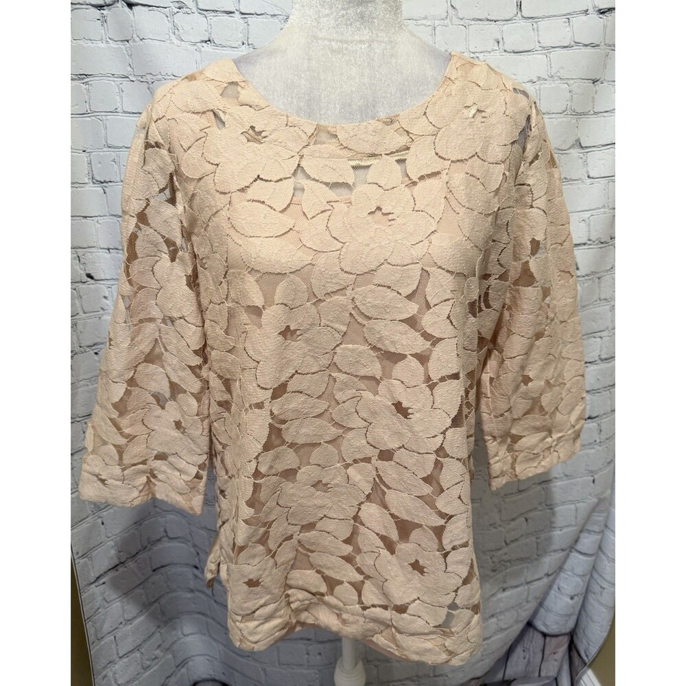 Dennis Basso QVC Mesh Floral 2 Piece Lace Feminine Tunic Top & Tank Size Large